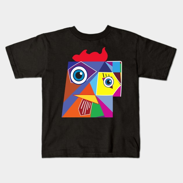 Crazy Rooster - Colorful Minimalist Design Kids T-Shirt by Mister Graphics